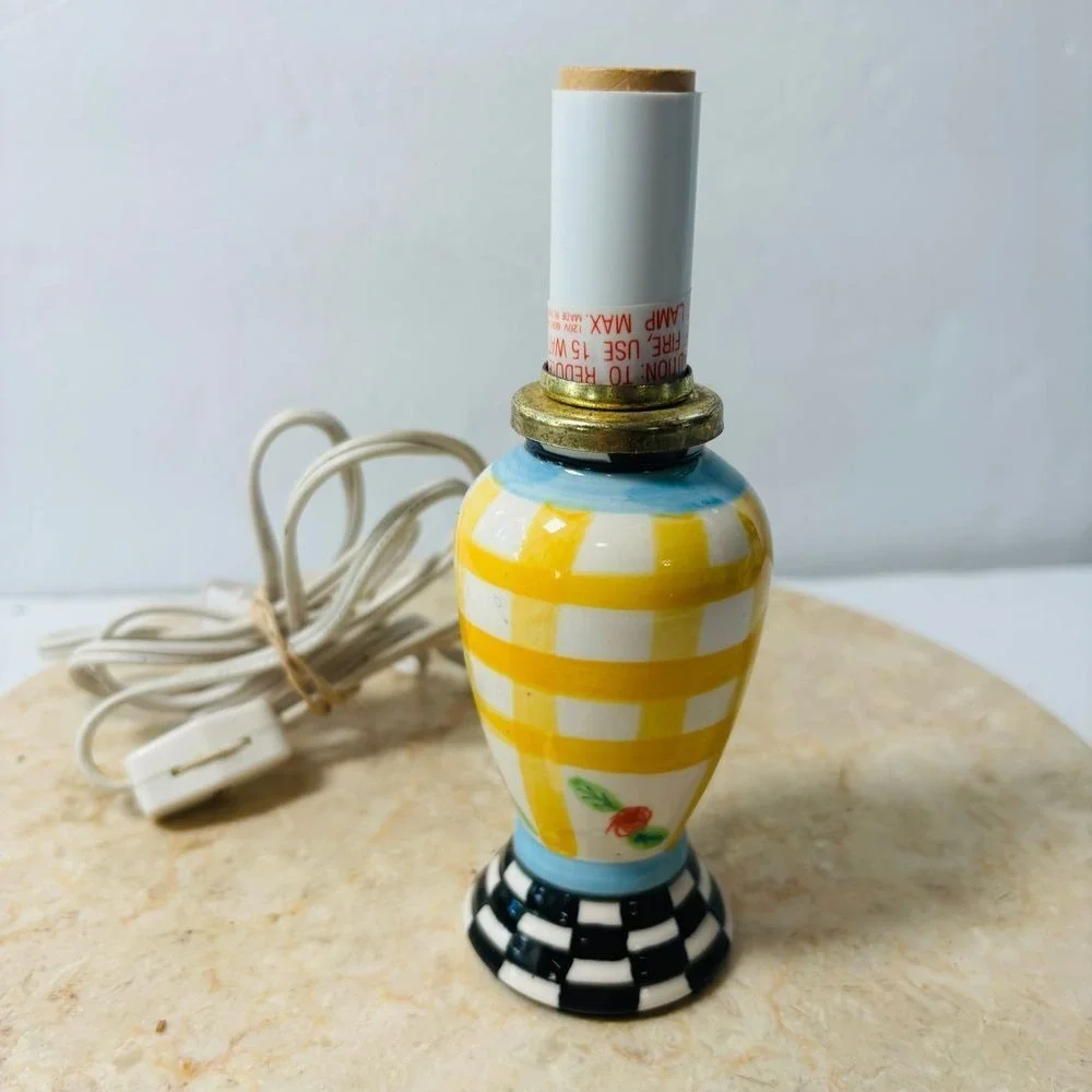 Vintage Mackenzie-Childs Inspired Ceramic Bulbous Table Lamp Works No Shade EUC!